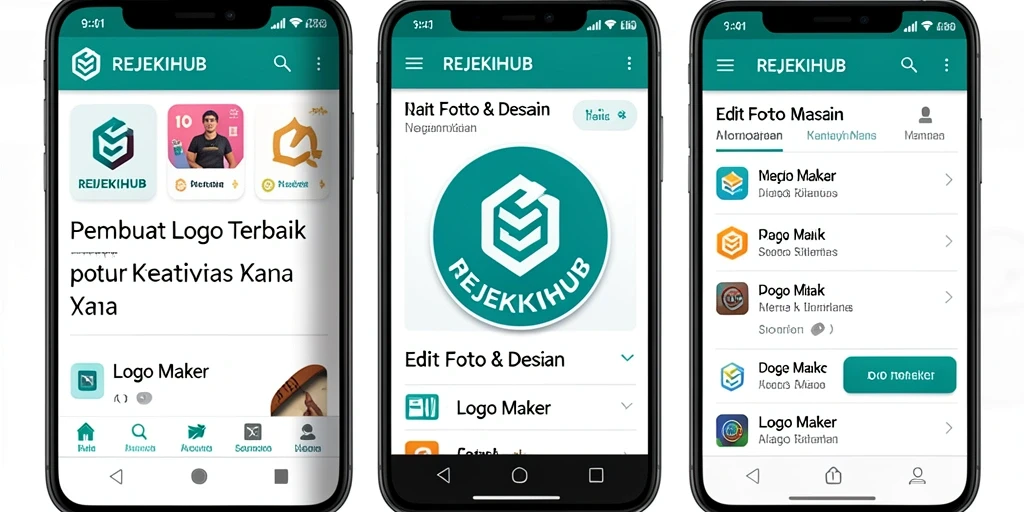 Tampilan antarmuka aplikasi REJEKIHUB untuk membuat logo yang menarik.