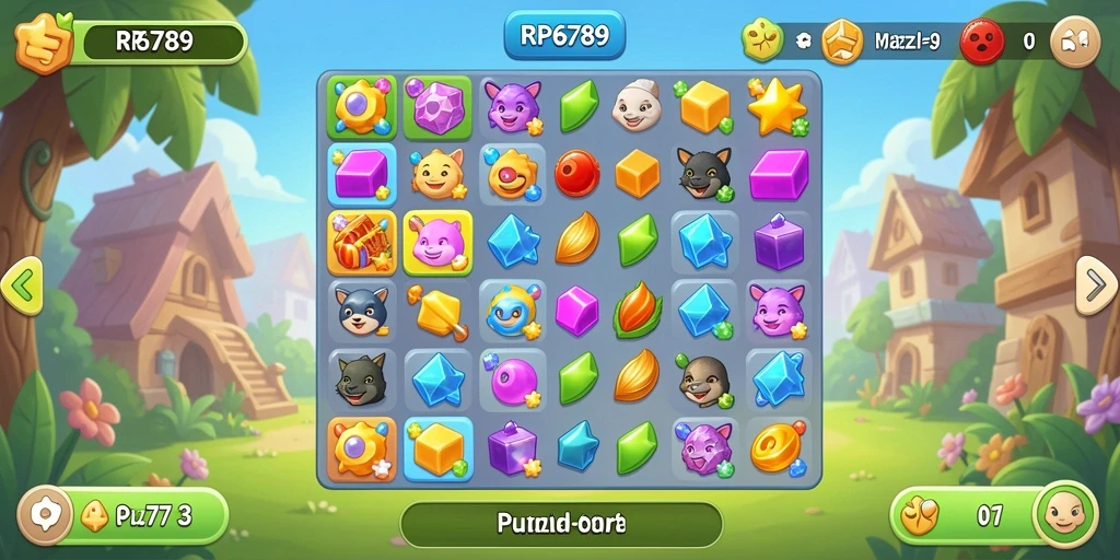 Antarmuka gameplay RP6789 dengan grafis Puzzle Match-3 yang menarik.